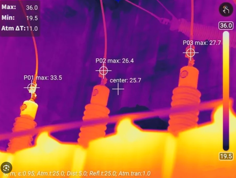 Imagen térmica de aisladores eléctricos con mediciones de temperatura