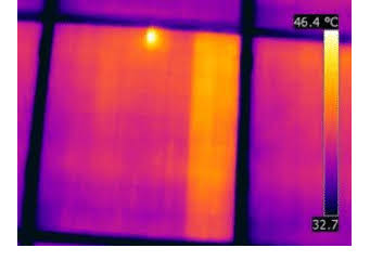 Diodo de bypass abierto en panel solar - punto caliente a 46.4°C